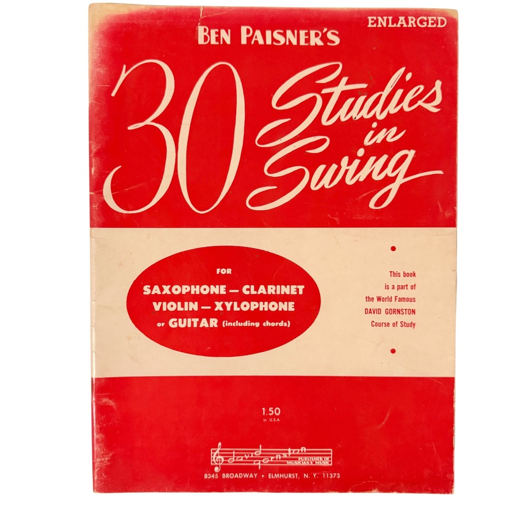 Ben Paisner 30 Studies in Swing Vintage Sheet Music Sax Clarinet Guitar 1965